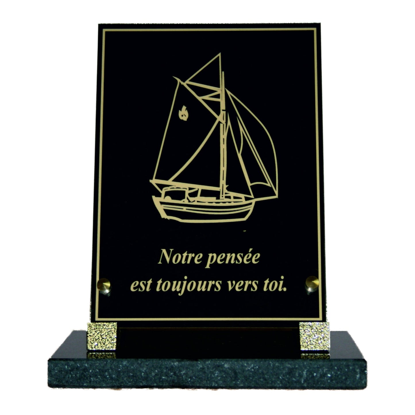 Plaque funéraire bateau à voile Granit