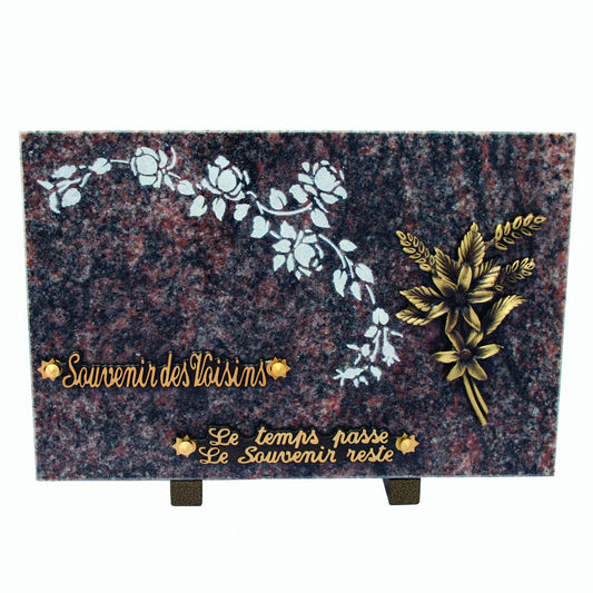 Plaque funéraire sablée fleurs