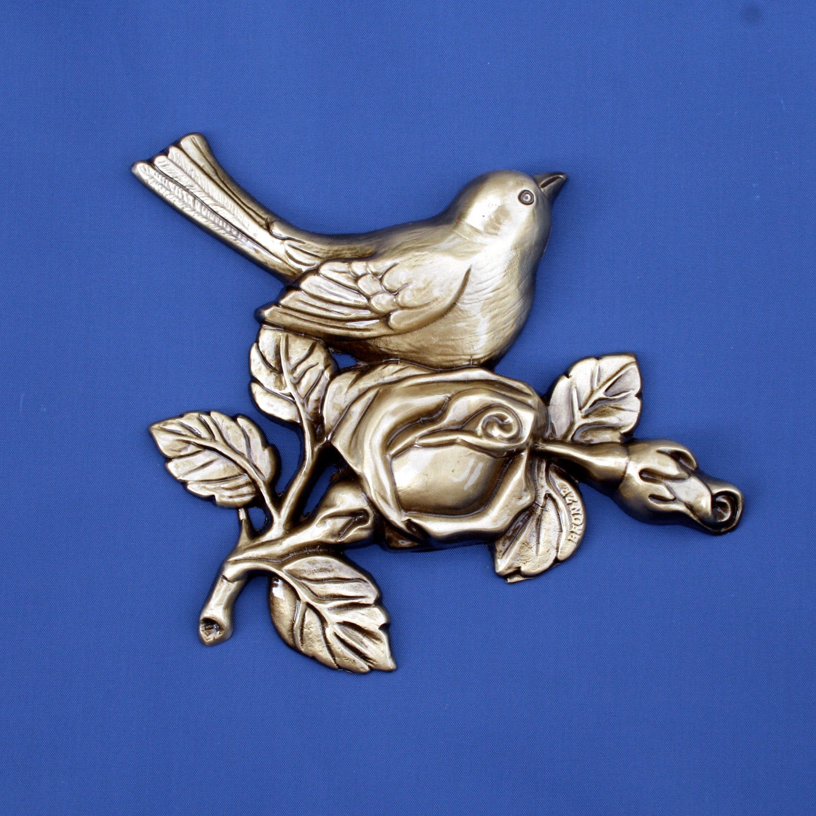Grosse Broche Décorative En Bronze Doré - Motif Oiseau Et Fleur, Pour Rideau Ou Paravent - Occasion