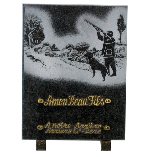 Gravure funeraire chasseur