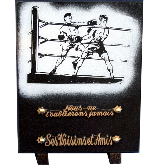 Plaque funéraire gravure boxeurs