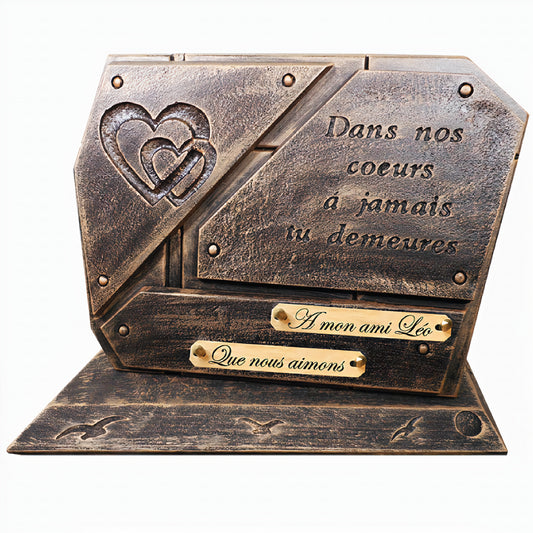 Plaque bronze Coeurs entrelacés socle