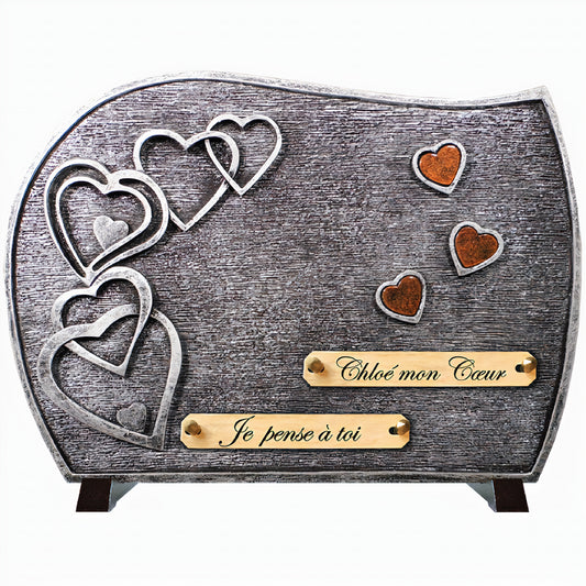 Plaque funéraire argent Coeurs