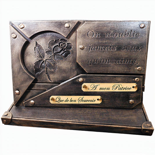 Plaque funéraire bronze Rose socle