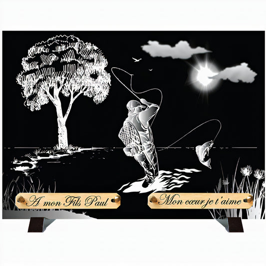 Plaque monochrome Pêcheur