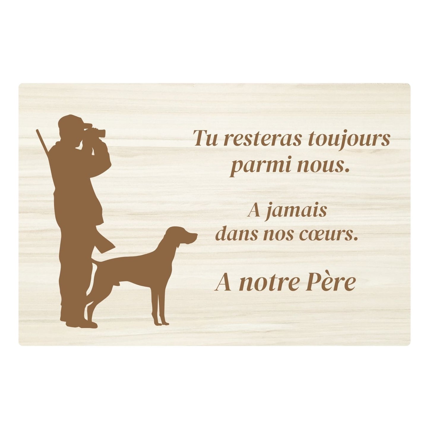 Plaques funéraires en bois Crémation - Chasseur avec son chien
