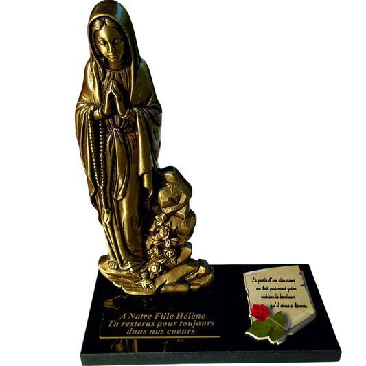 Vierge en bronze sur socle granit personnalisé