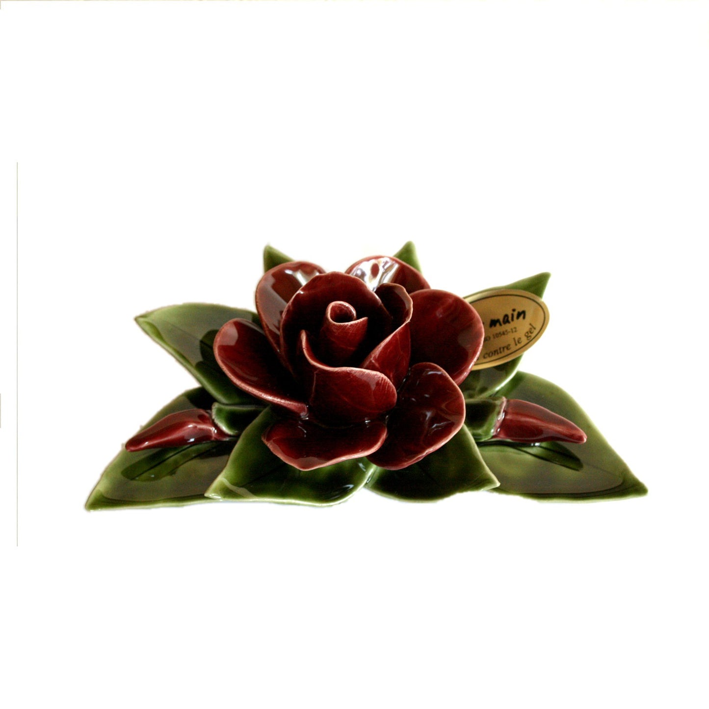 Rose rouge en céramique avec bouton