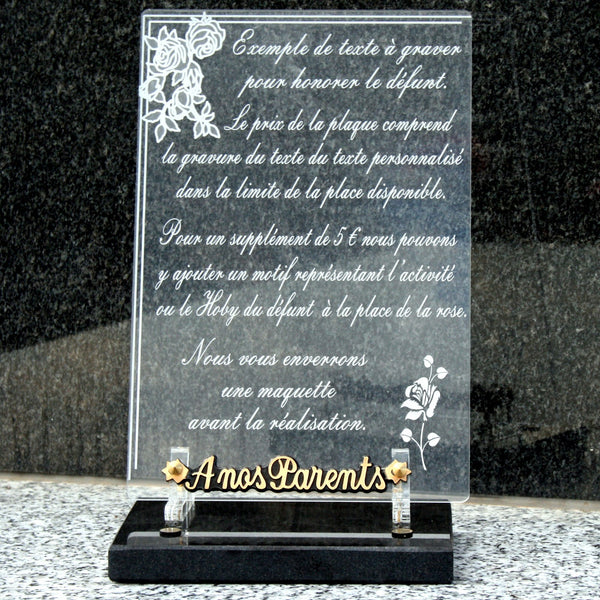 Plaque Funéraire Personnalisable Plexiglass Double Photos 30x20 Cm - Hommage Couple Fleurs