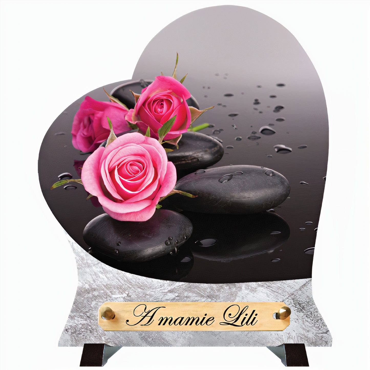 Plaque coeur Roses & Galets