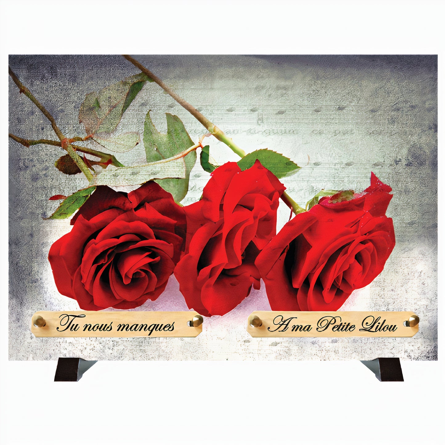 Plaque Funéraire Roses Rouges et Bougie • Plaques Décès Fleurs Rouges