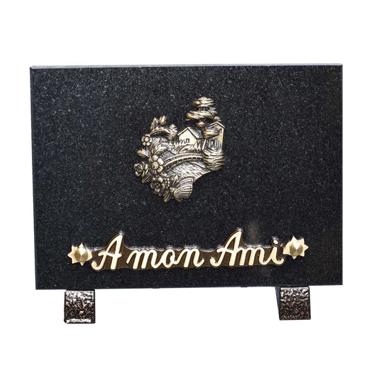 Plaque funéraire bronze maison paysagée